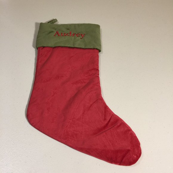 Pottery Barn Velvet Holiday Christmas Stocking Xmas Monogrammed Audrey 19 inch - Picture 1 of 4
